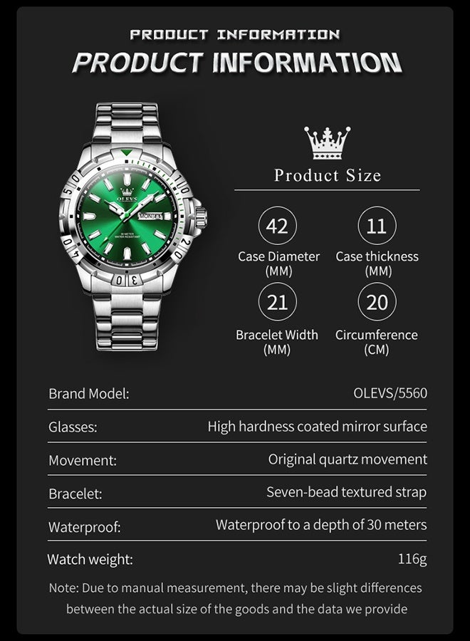 أوليفز ساعات رجالية كوارتز مقاومة للماء من الفولاذ المقاوم للصدأ، ساعات عمل 42 مم - Image 5